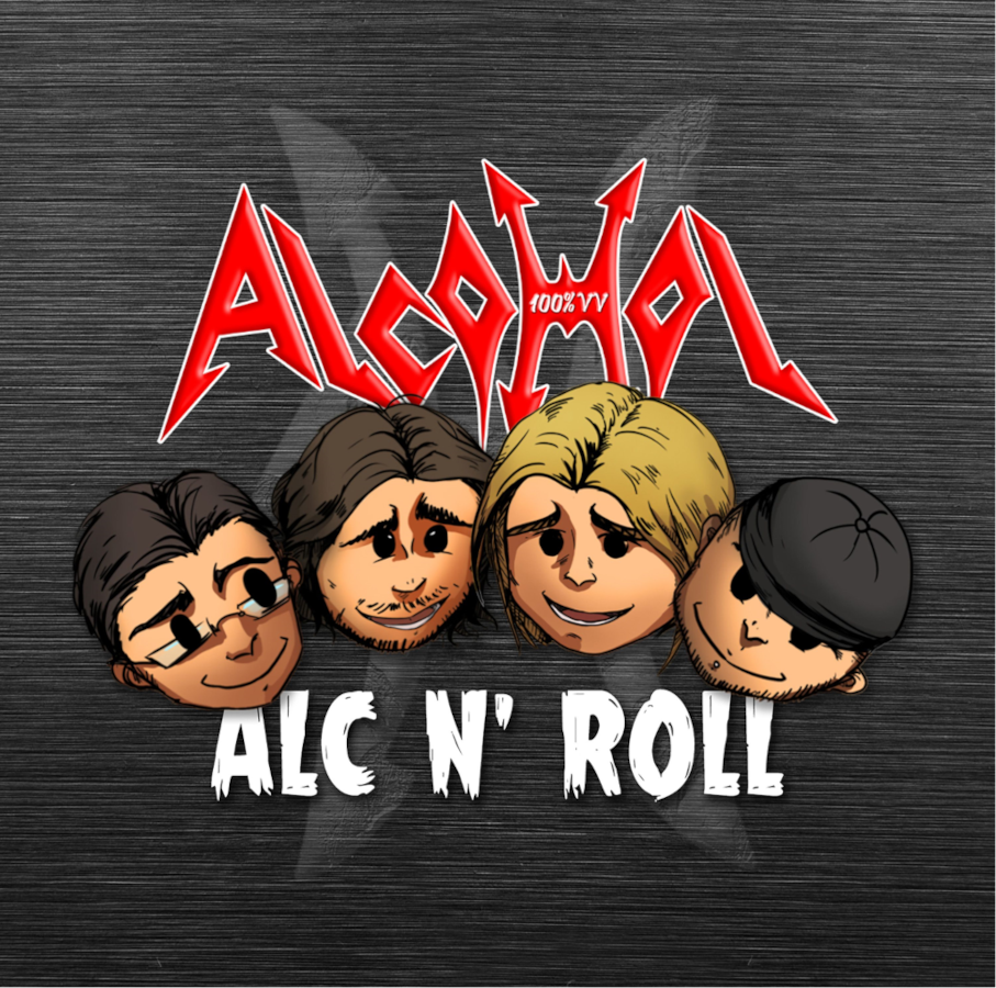 Album borító négy rajzolt arccal és a 'Alcohol' együttes nevével, 'ALC N' ROLL' szöveggel.
