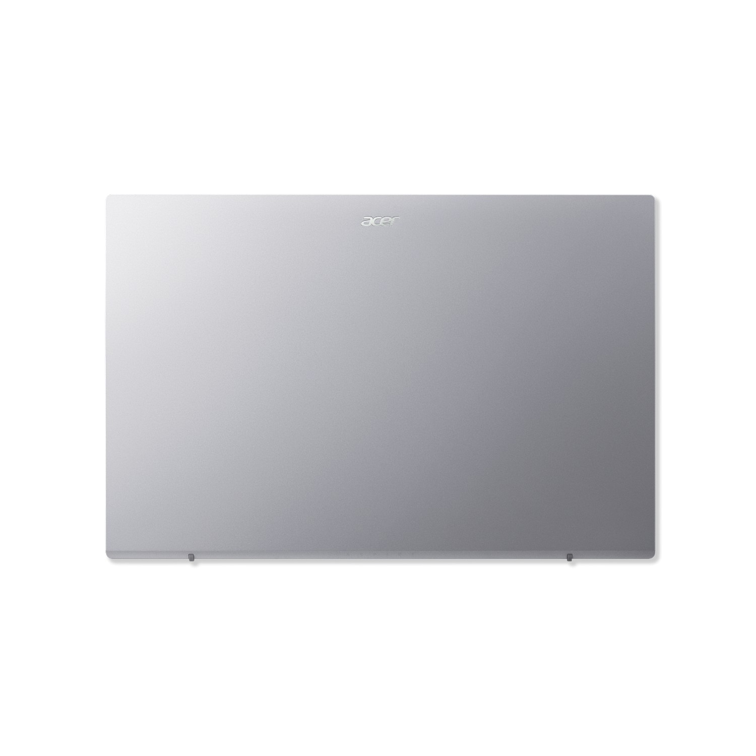 Couvercle d'ordinateur portable argenté avec logo Acer. Surface brillante, design simple.
