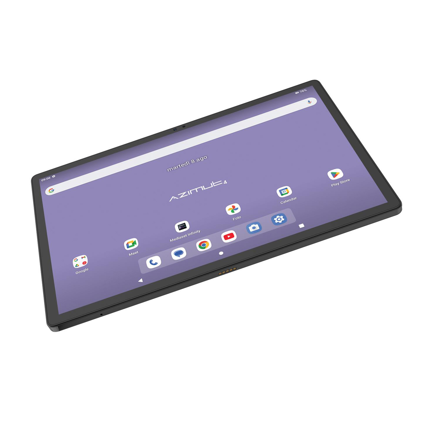 Un tablet che mostra uno schermo viola con un layout di app.