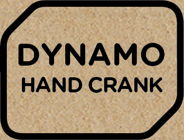 Dynamo Handkurbel Logo innerhalb eines braun gefärbten Rechtecks.