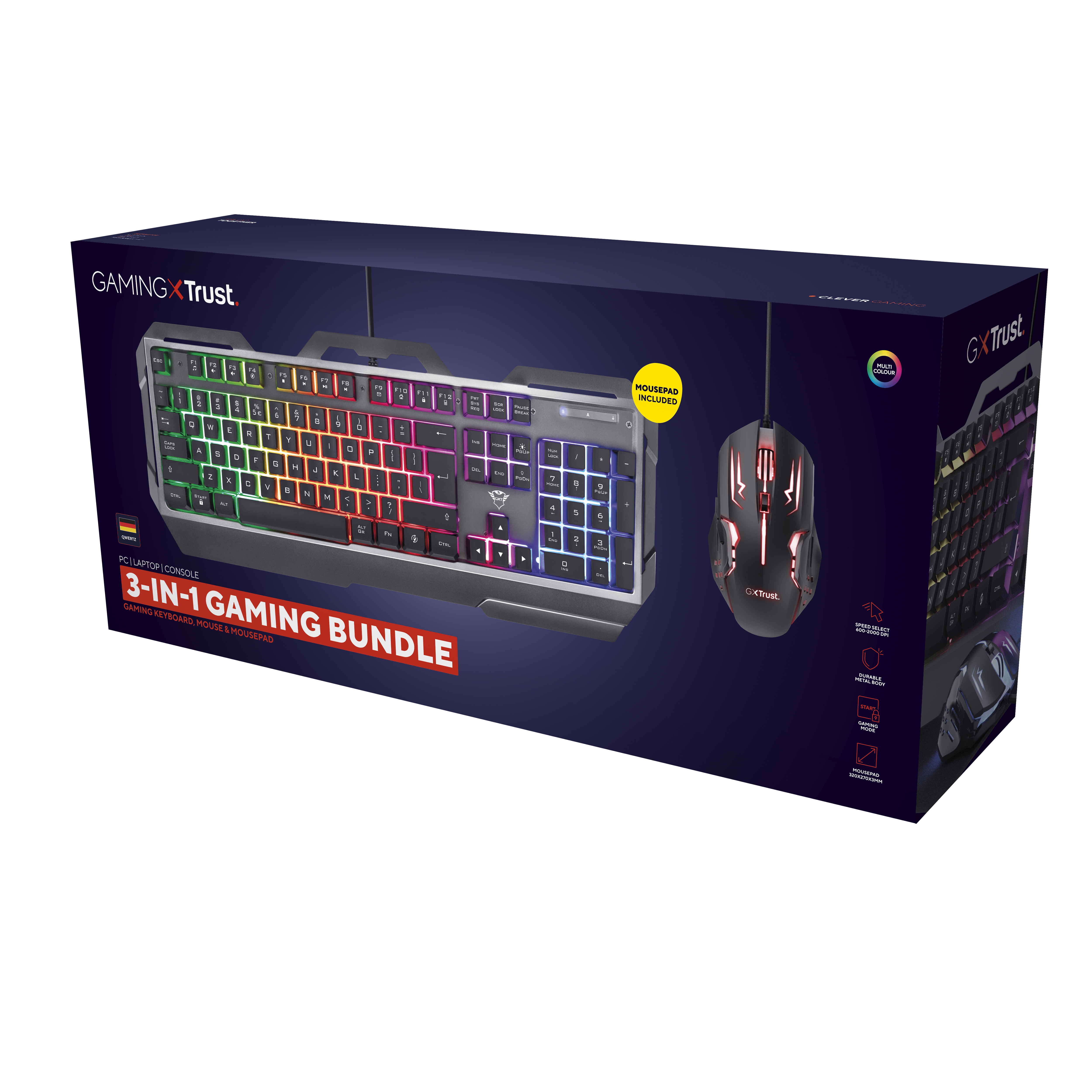 Black Gaming Mauspad, kabelgebunden, Tastatur, Bundle, Maus, GXT 3-IN-1 TRUST