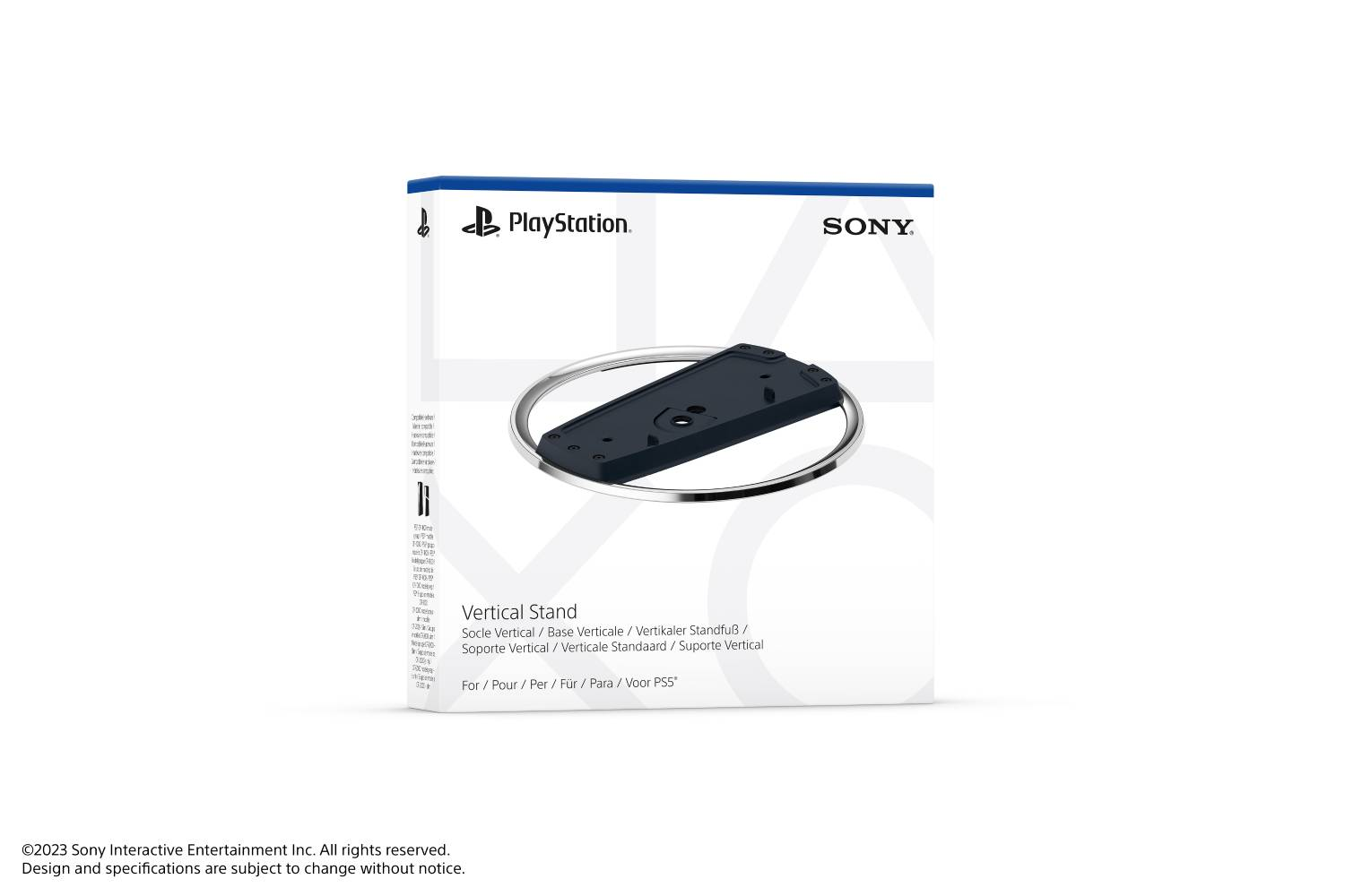 Caja blanca con soporte negro dentro, logo PlayStation.