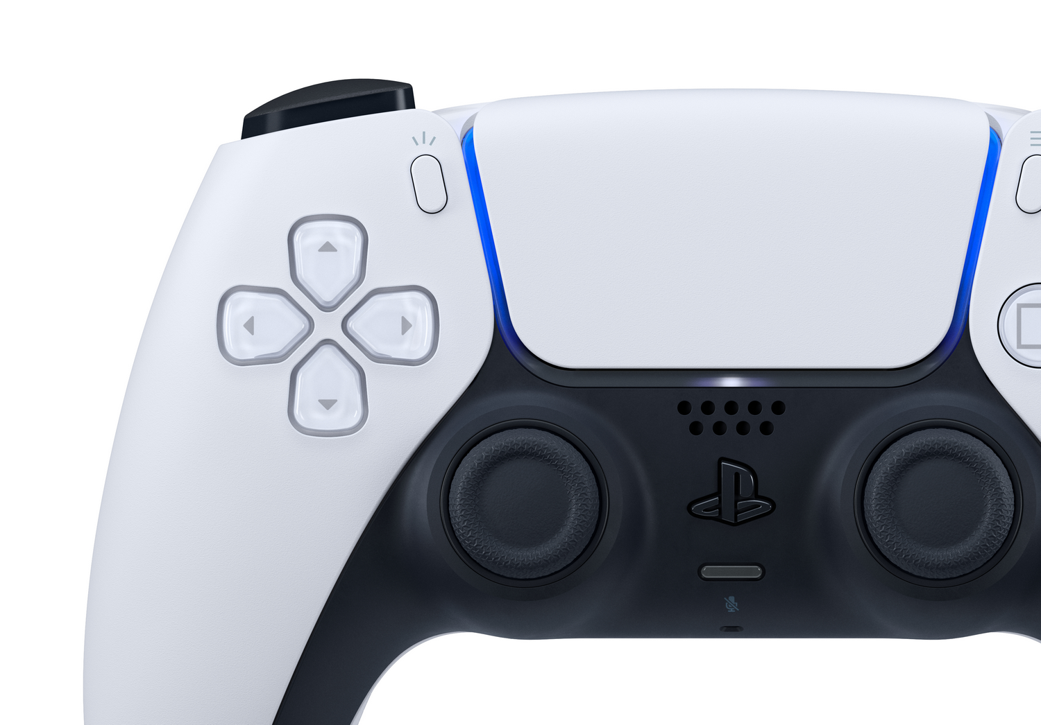 Un mando de PlayStation 5 blanco y negro.
