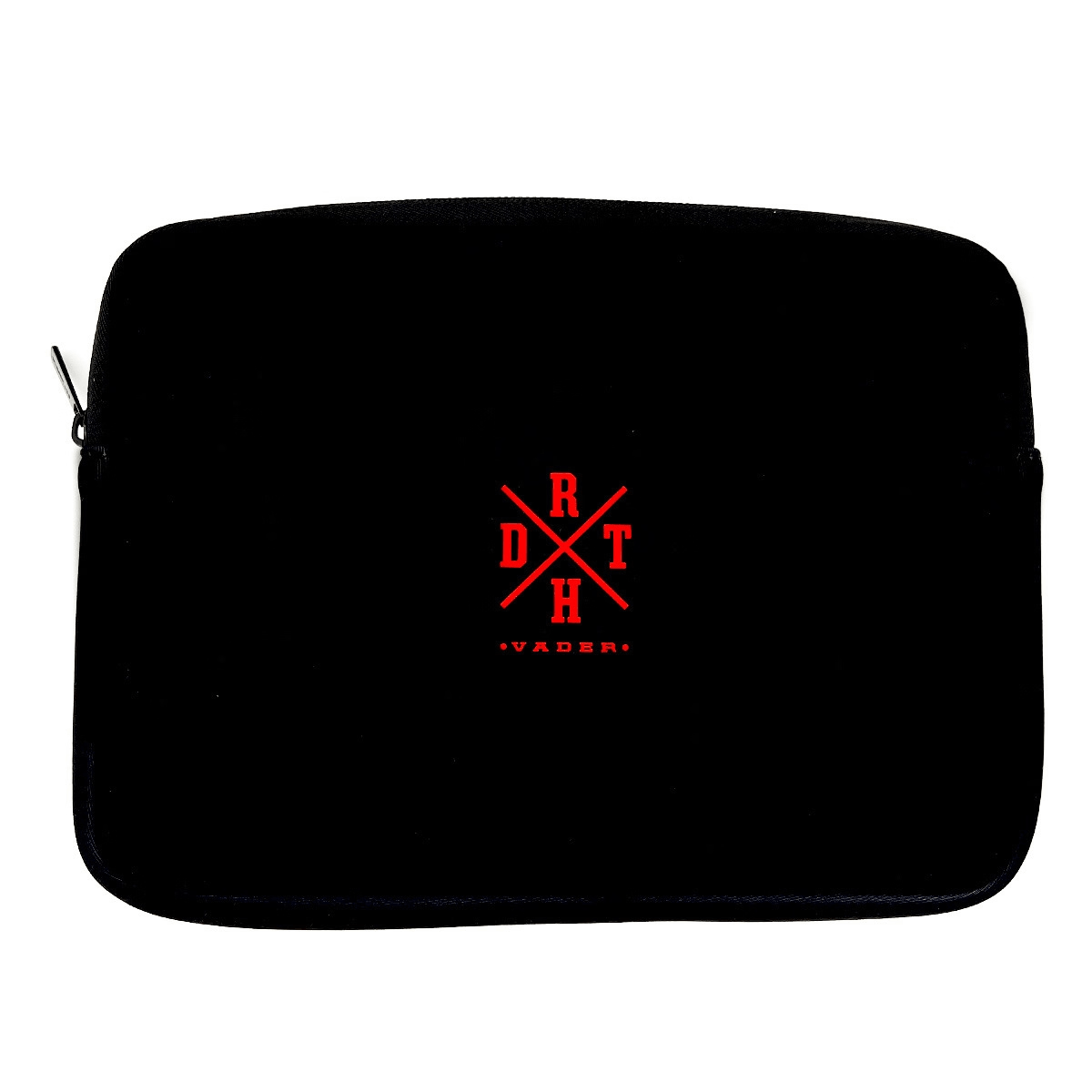 Funda negra para portátil con logo rojo 'DRH VADER'.