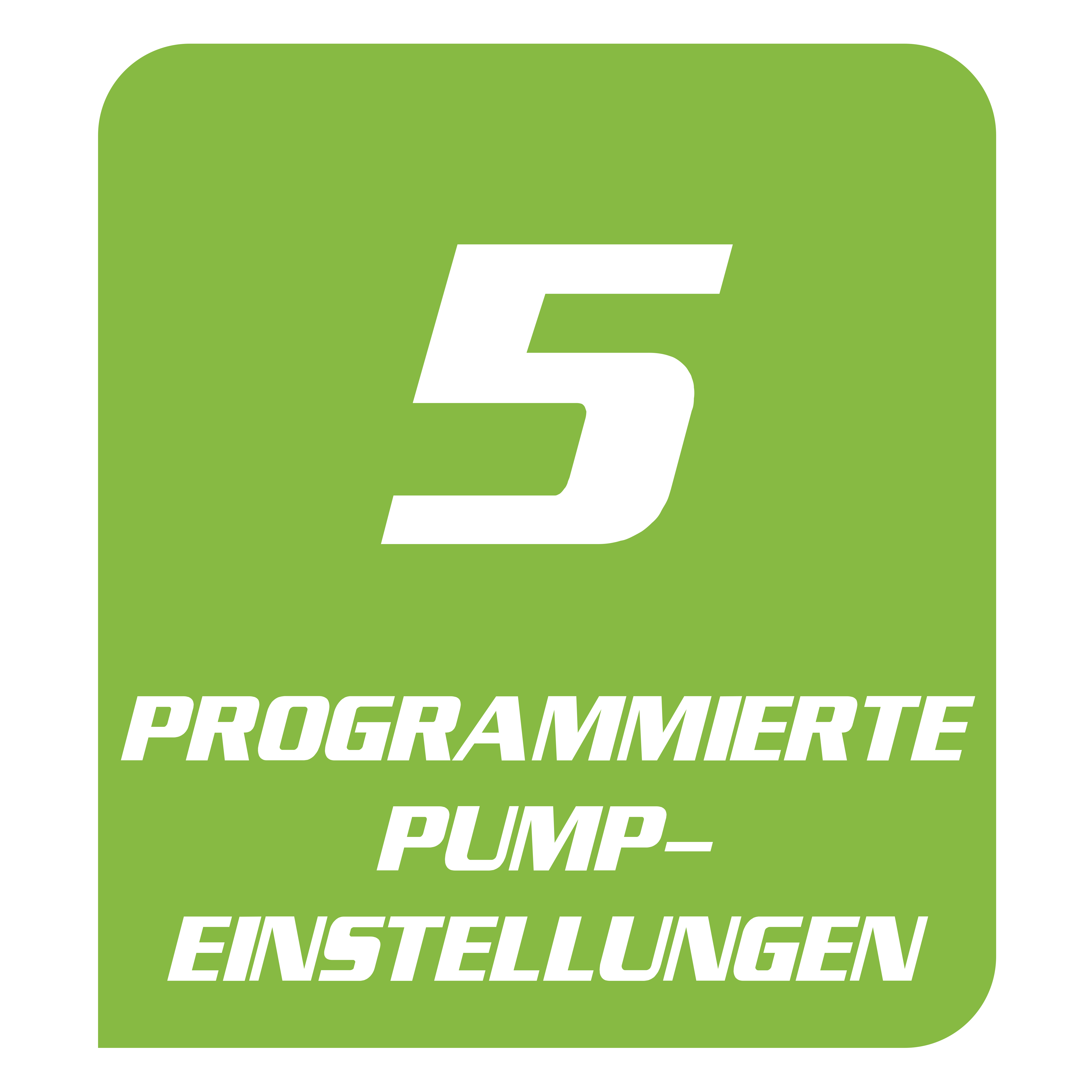 Grünes Quadrat mit weißer Zahl 5 und deutschem Text darunter.