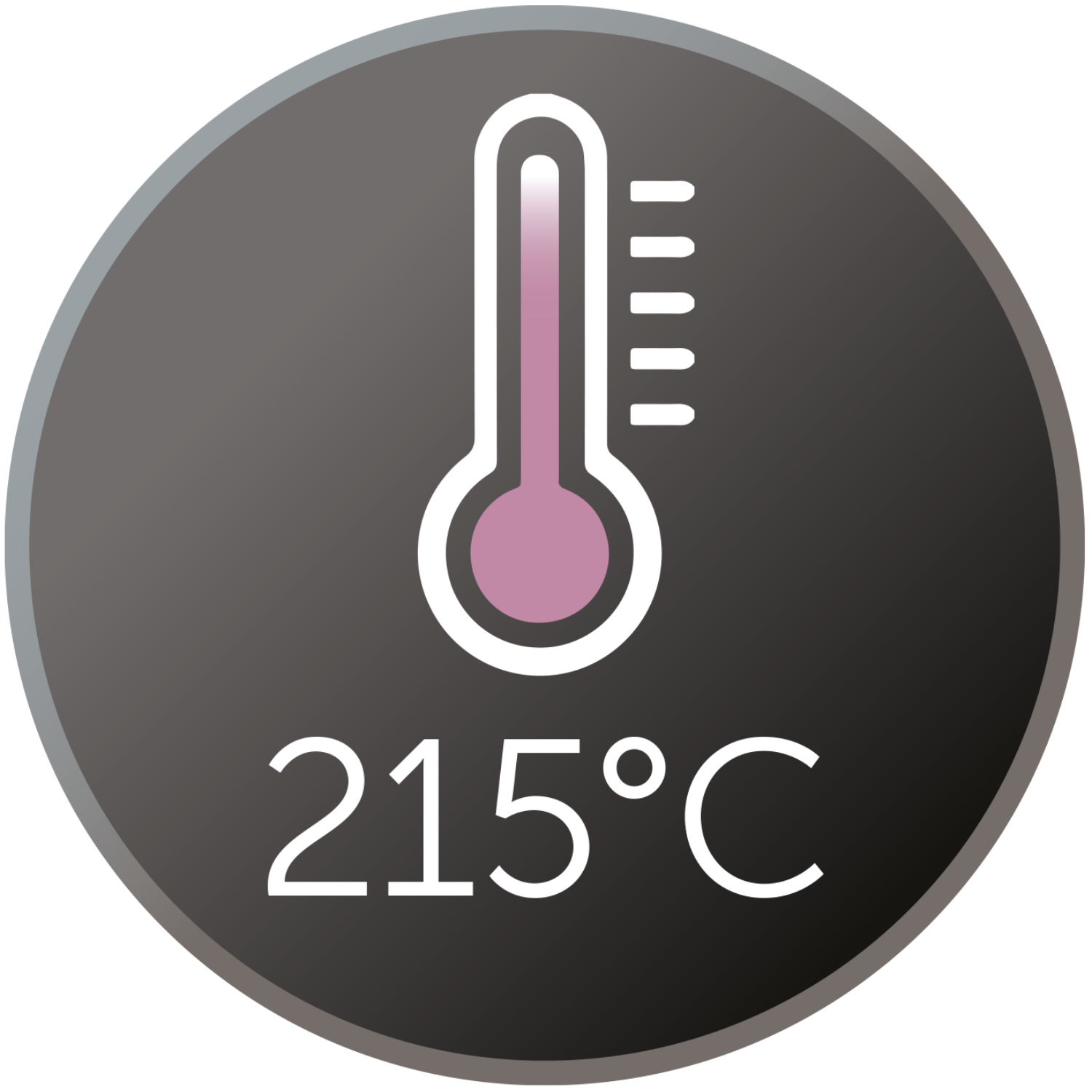 Thermometer icon, 215 degrees Celsius.
