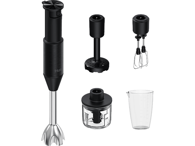 Haier I-Master Series 5 HHB5B5 01, 1000W, 0.8 l, 3 cuchillas, 4 en 1 , Velocidad variable, Varillas, Pasapuré, Picadora, Negro