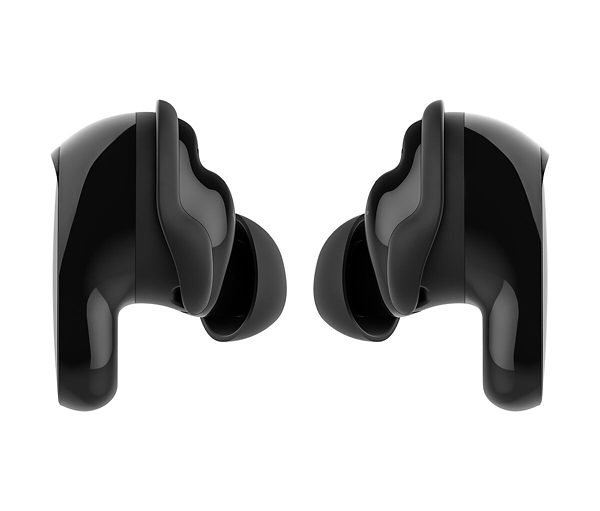 Dos auriculares inalámbricos negros sobre fondo blanco.