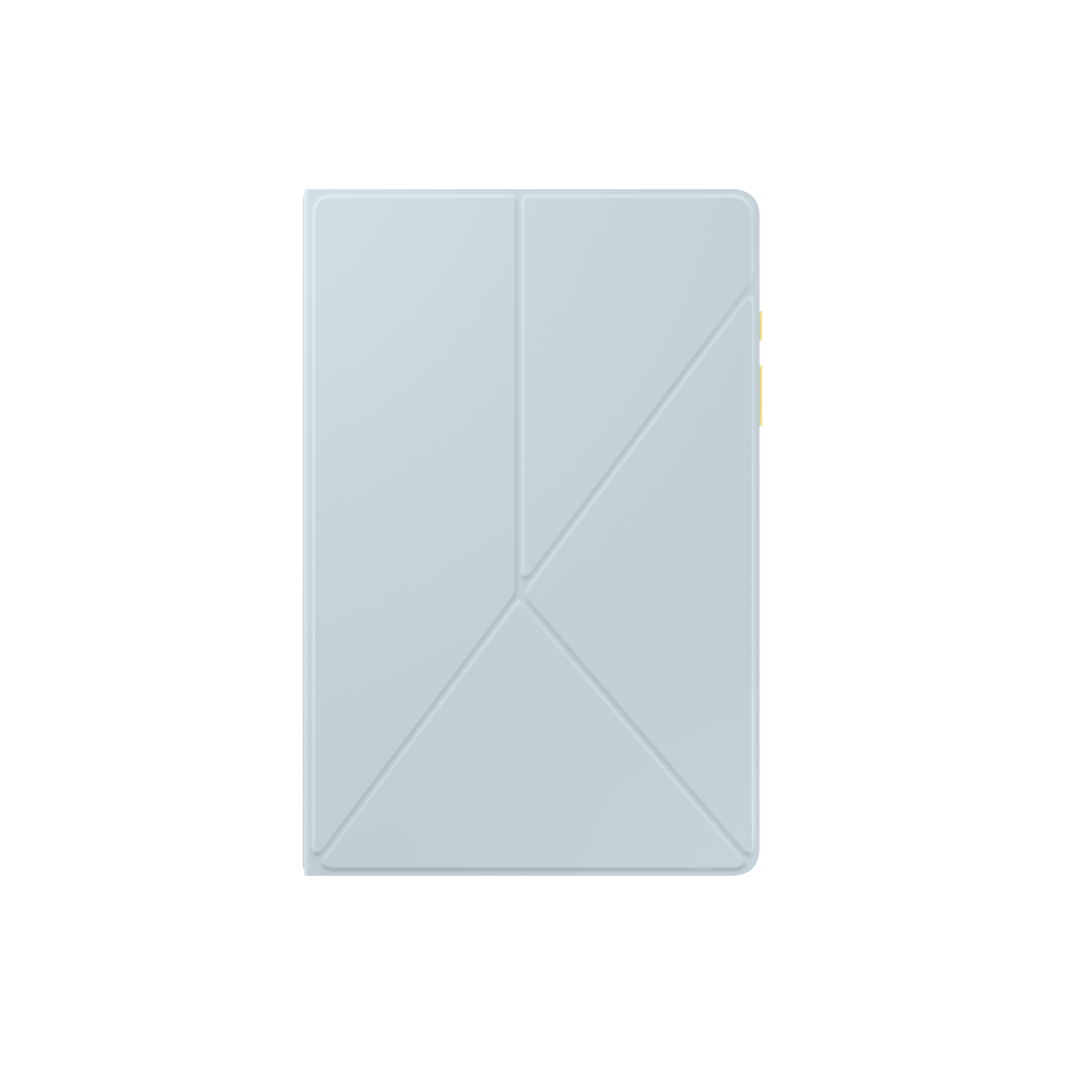 A light blue tablet cover with a geometric pattern, appearing closed on a black background.
