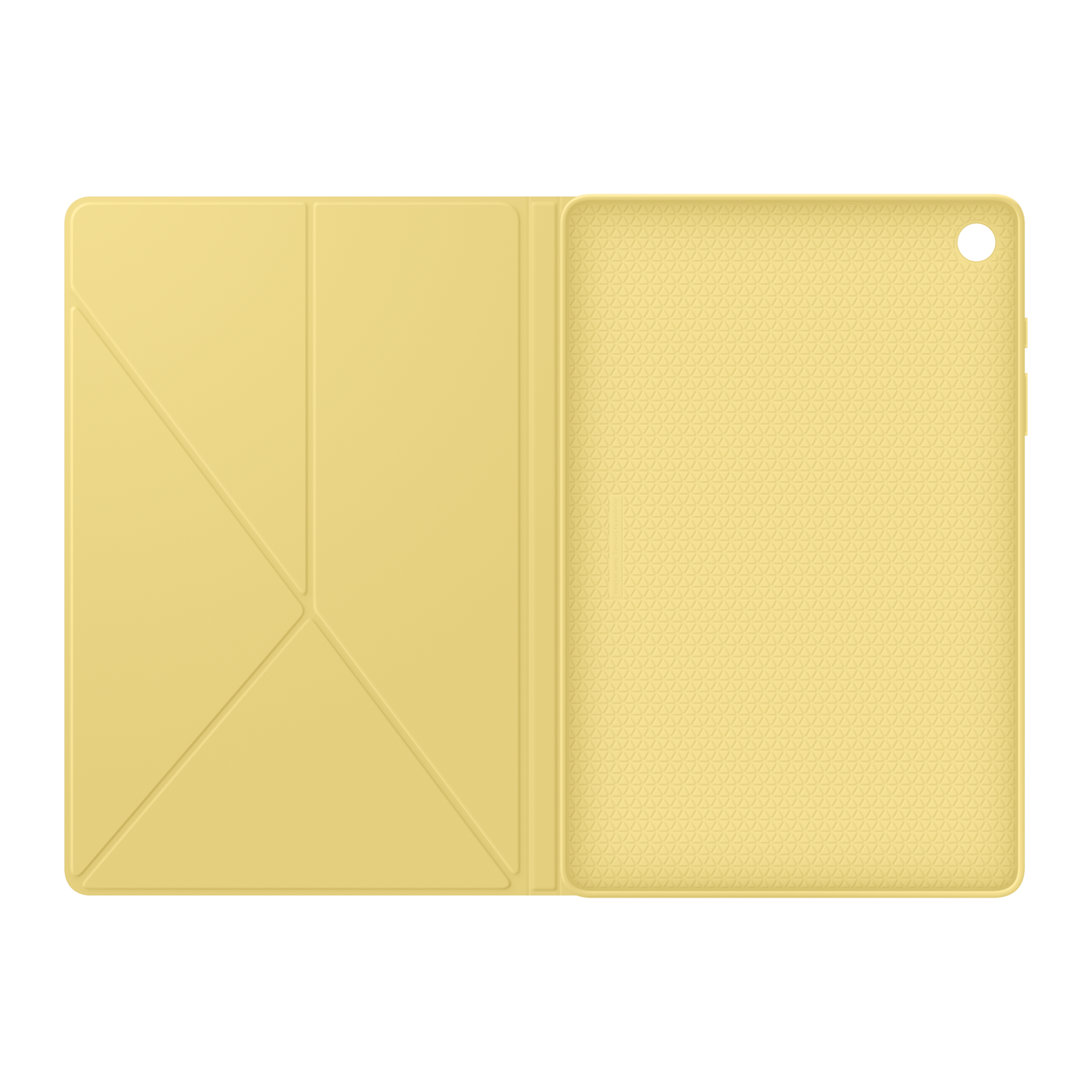 Back view of a white tablet with a camera and the Samsung logo.