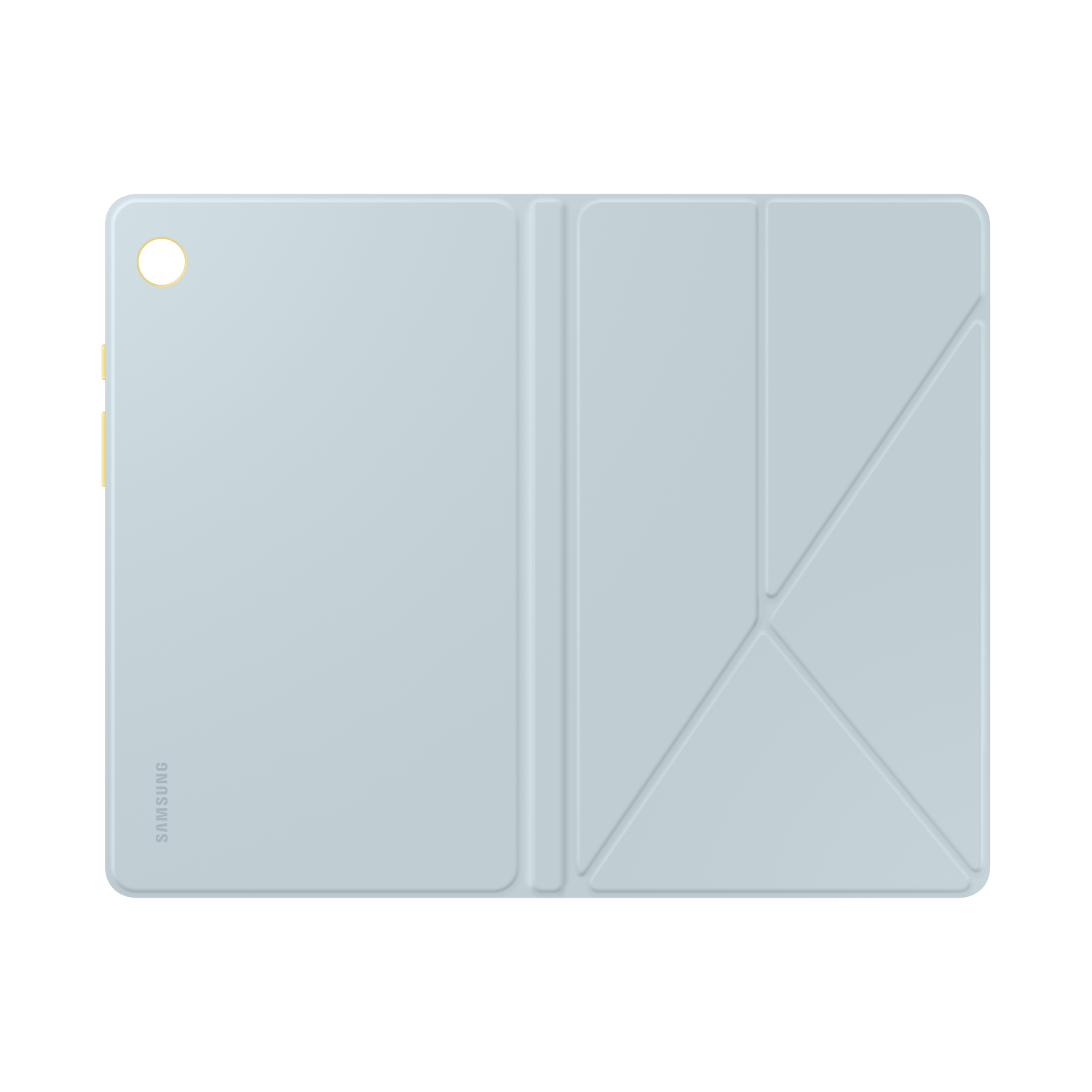 Light blue tablet cover, folded open.