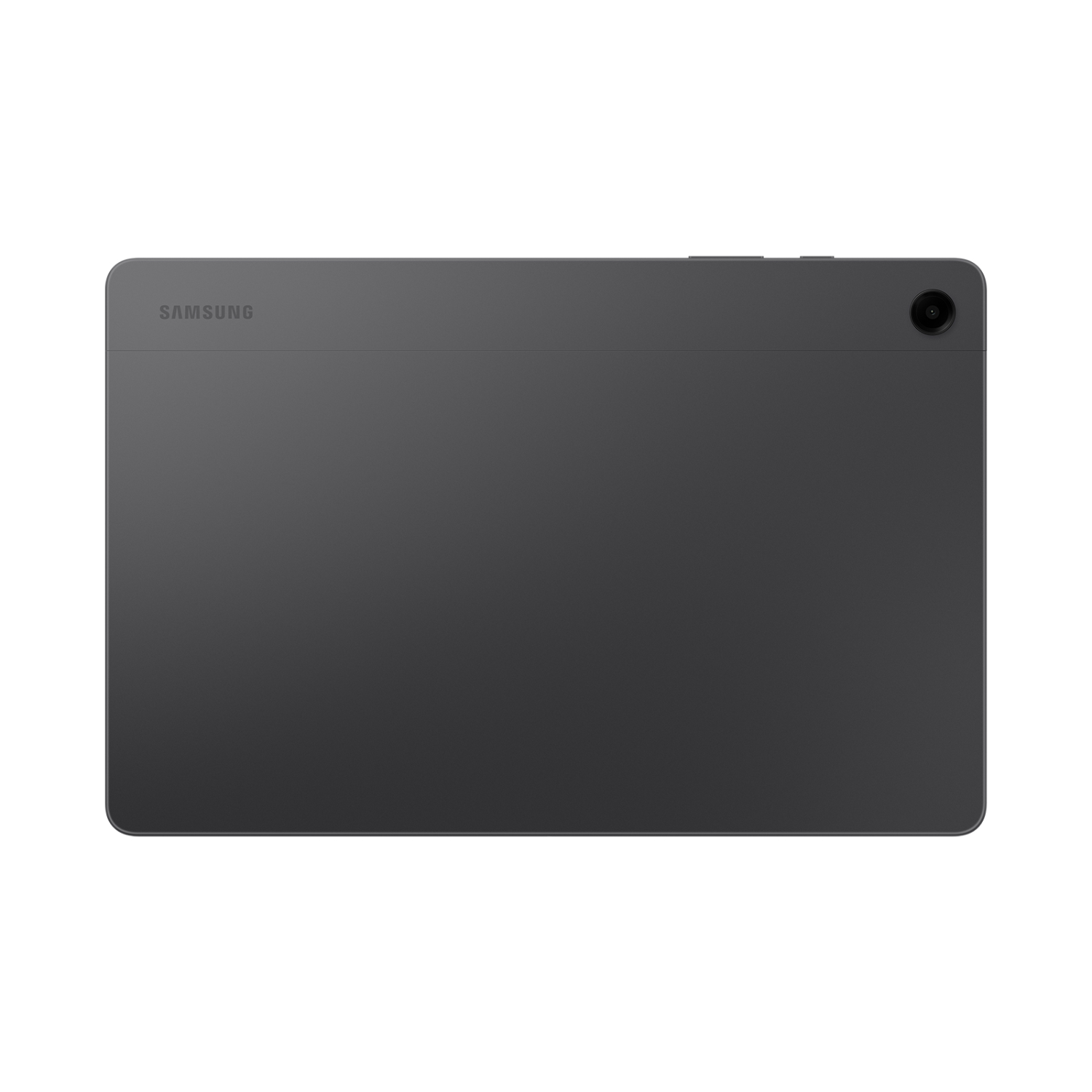 Een grijze Samsung tablet met het Samsung-logo en een camera.