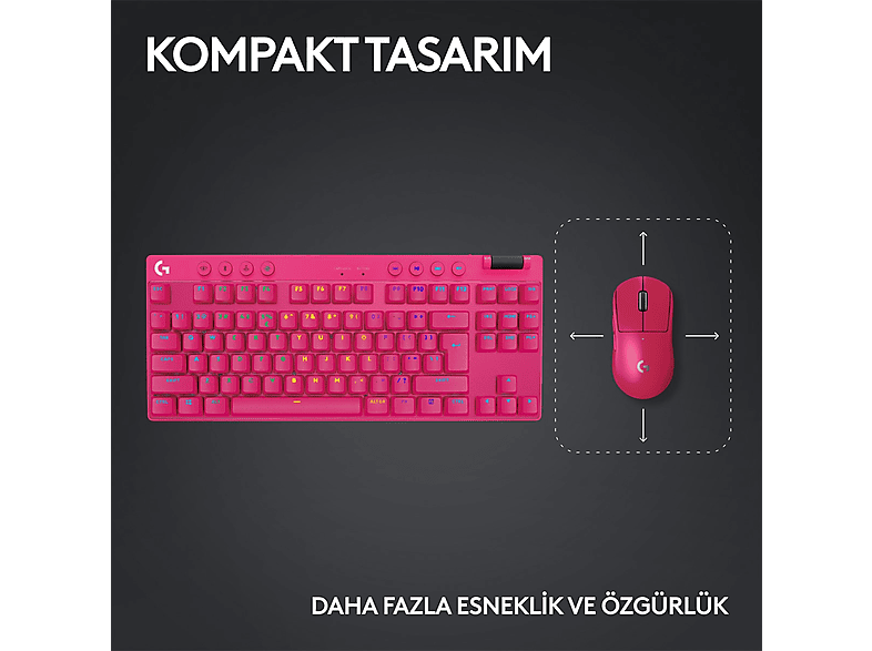 LOGITECH G Pro X TKL Lightspeed Kablosuz Oyuncu Klavyesi Tactile Magenta_6