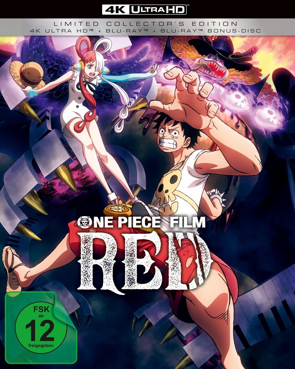 DVD-Cover von 'One Piece Film Red', mit Anime-Charakteren und Text. Farbenfroh und dynamisch.