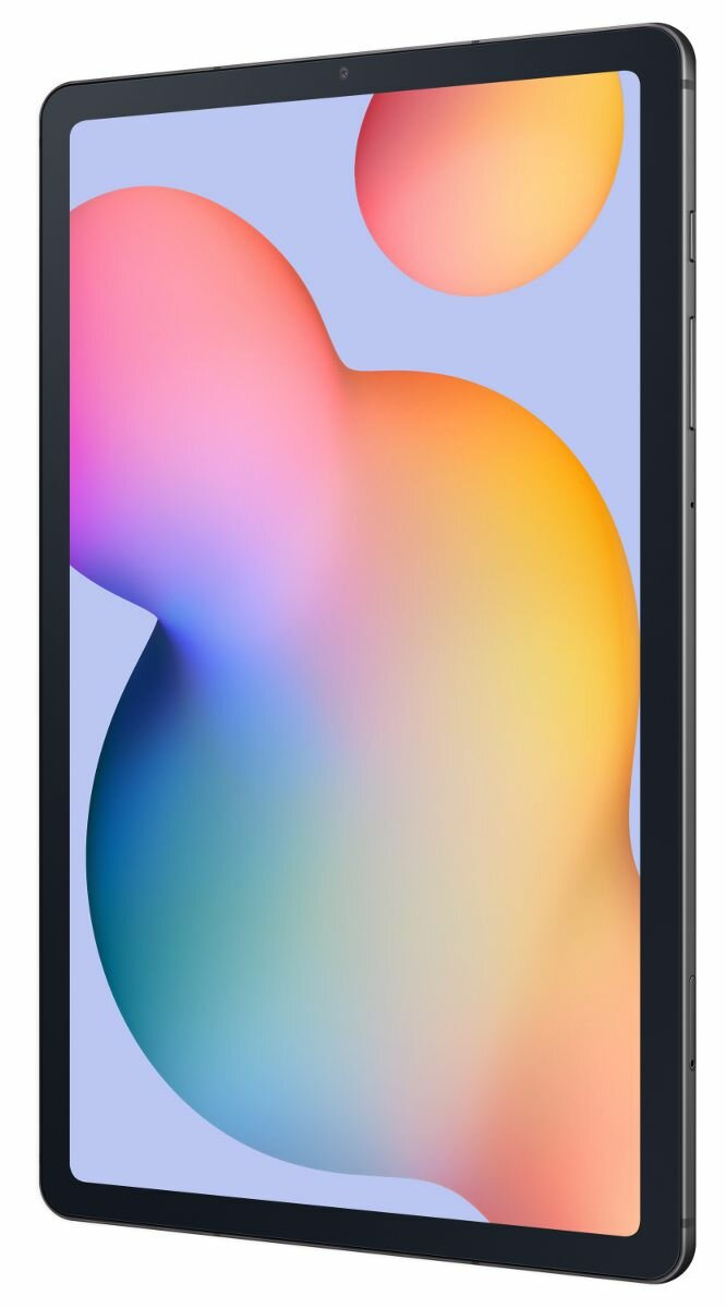 Czarny tablet z kolorowym wyświetlaczem z plamami, z czarną ramką.