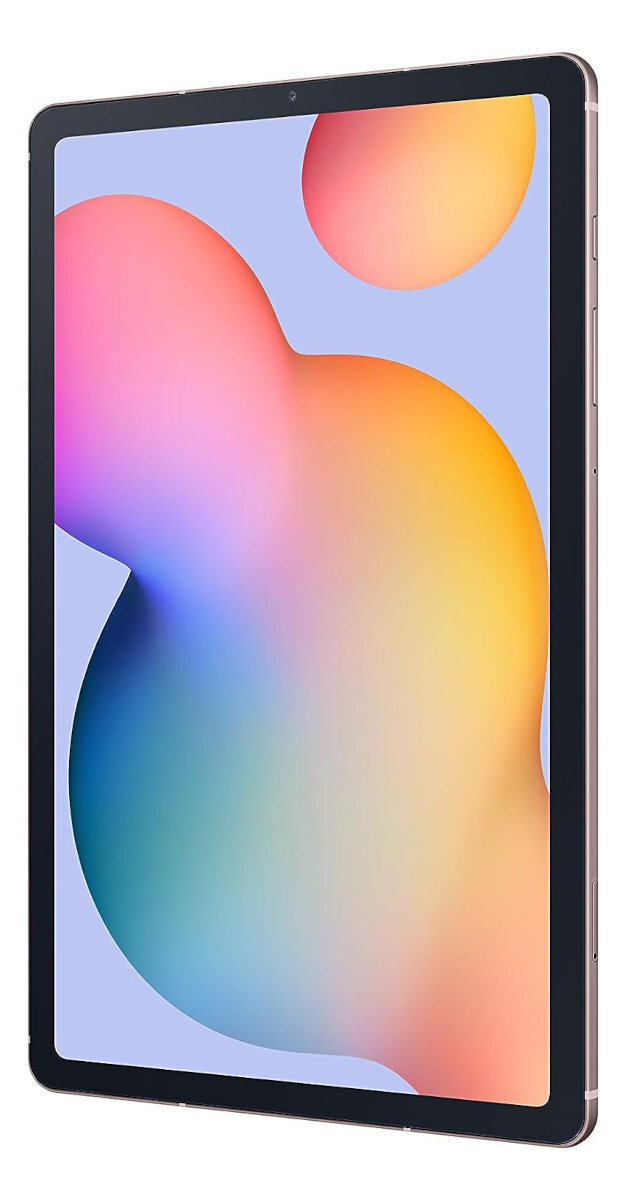 Tablet z kolorowym tłem, widok z boku.