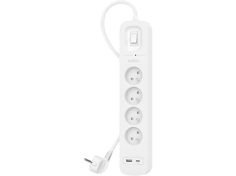 Belkin Stekkerdoos Met 4 Stopcontacten + Usb-c / Usb-a Poorten Wit (srb001ca2m)