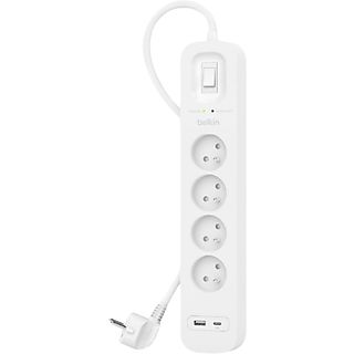 BELKIN Stekkerdoos met 4 stopcontacten + USB-C / USB-A poorten Wit (SRB001CA2M)