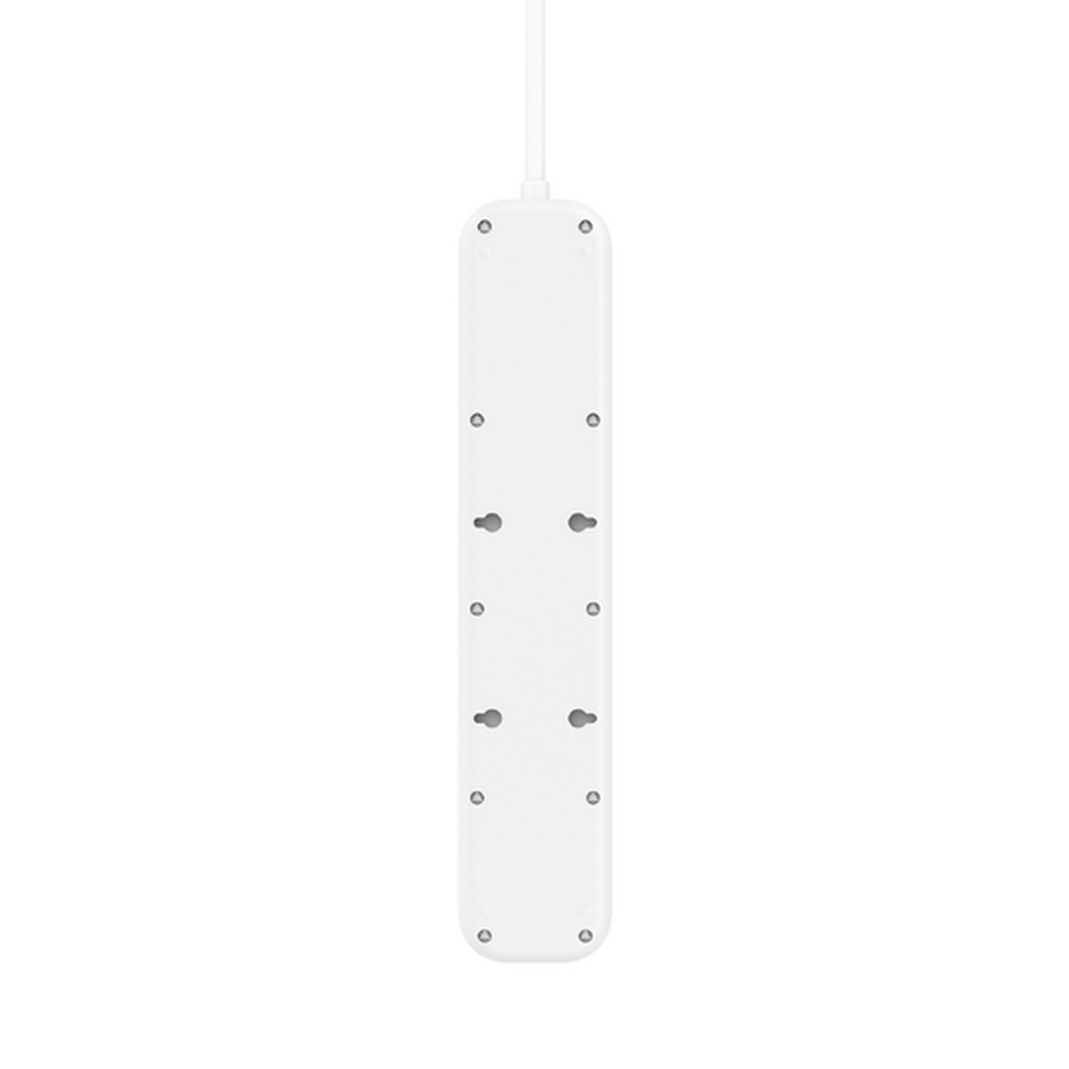 Witte stekkerdoos met meerdere stopcontacten en een witte kabel.