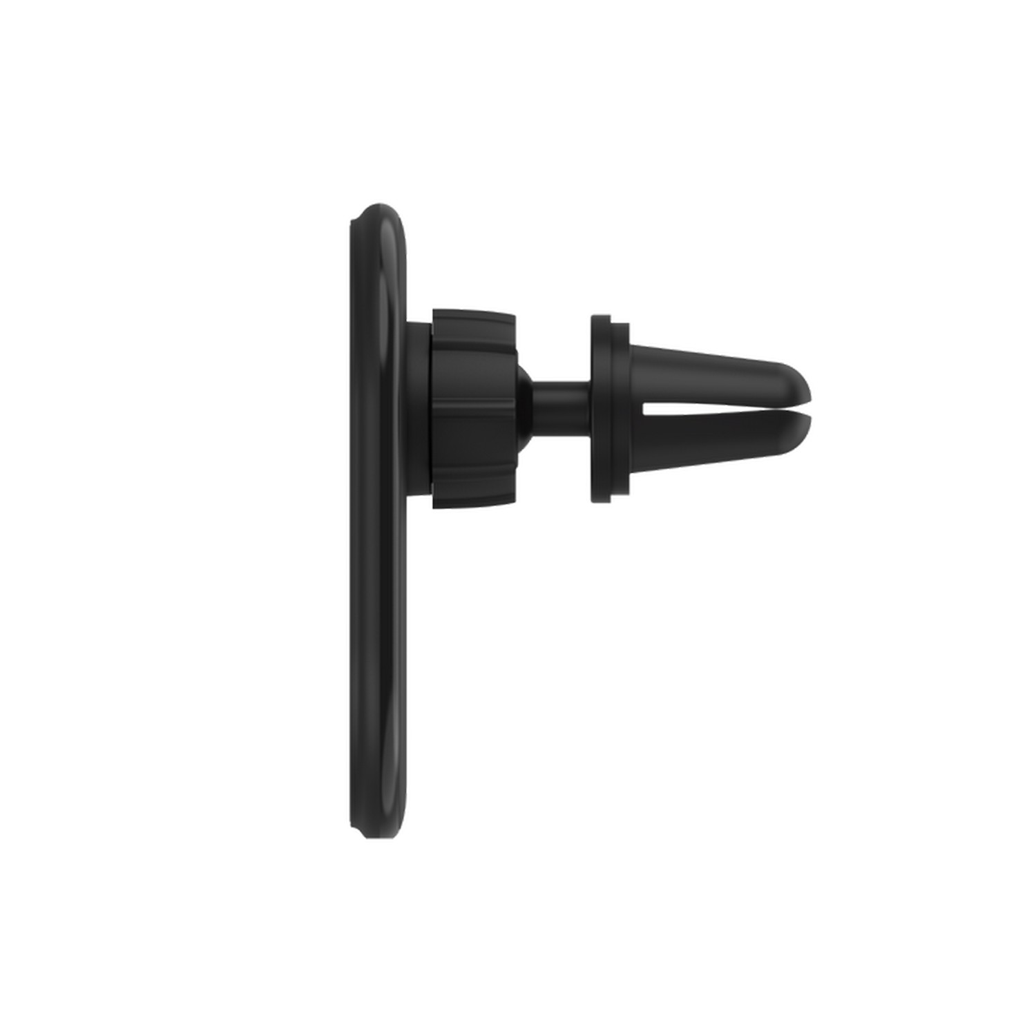 Support de téléphone noir pour ventilation de voiture. Il a un cadran rotatif pour régler l'angle.