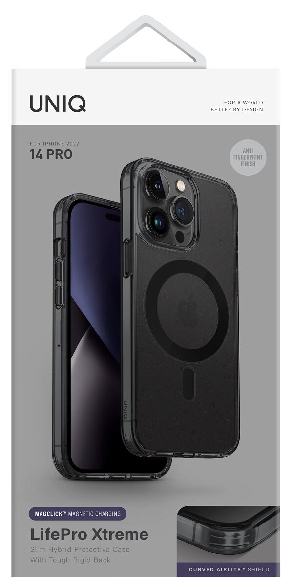 Opakowanie etui na telefon z przezroczystym etui, pokazujące telefon w środku, na fioletowym tle.