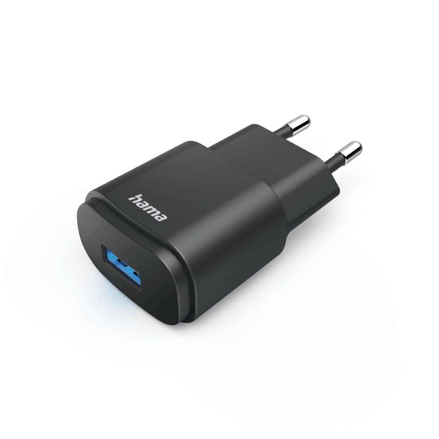 Adaptador enchufe - Hama 00201644, USB-A, 6W, Luz LED, Negro