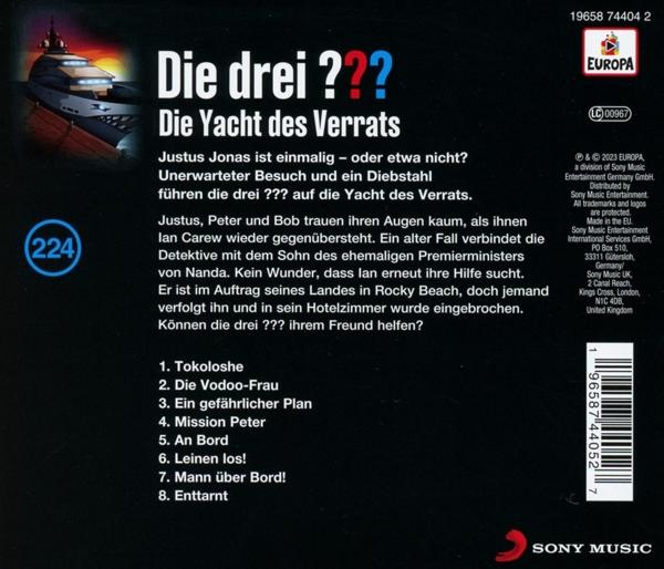 Buchrückseite mit deutschem Text. Eine Yachtillustration ist sichtbar.