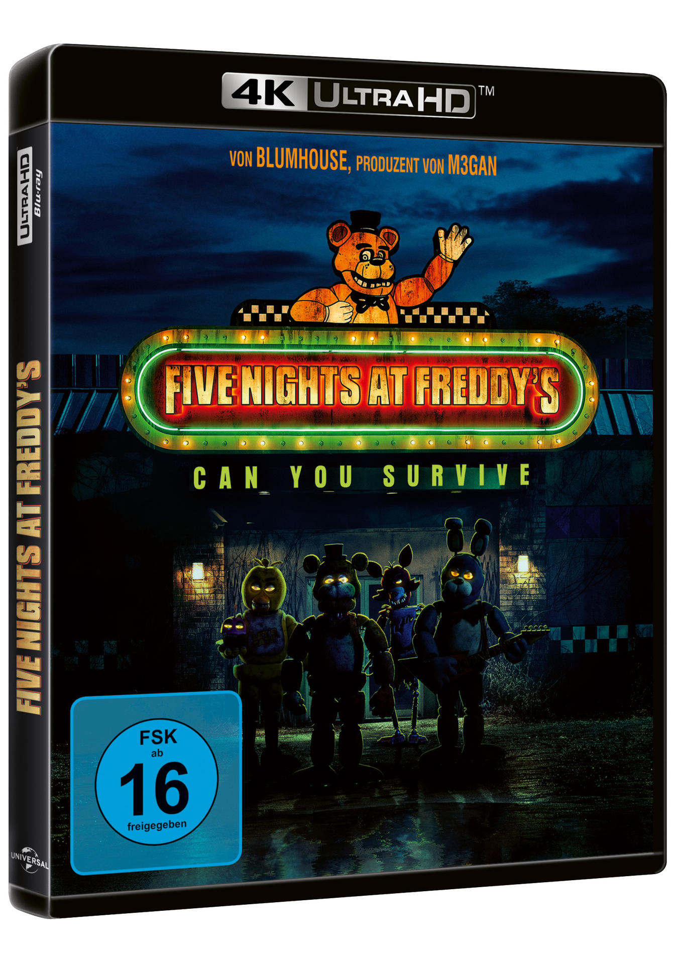 Five Nights at Freddy's Blu-ray Hülle mit Charakteren und Logo, dunkler Hintergrund.