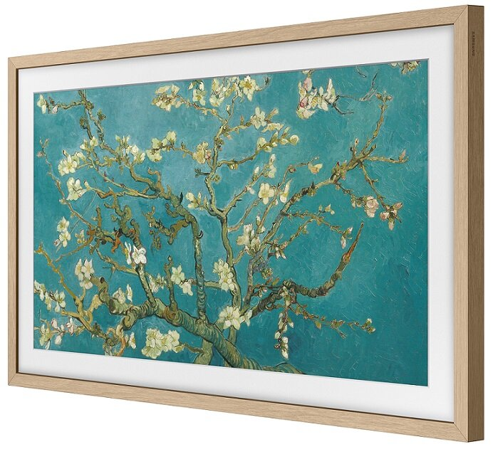 Oprawione dzieło Sztuki z Migdałowymi Kwiatami Van Gogha w jasnej drewnianej ramie.