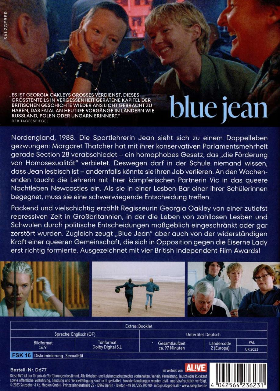 DVD-Cover des Films 'blue jean' mit zwei lächelnden Frauen und Text.