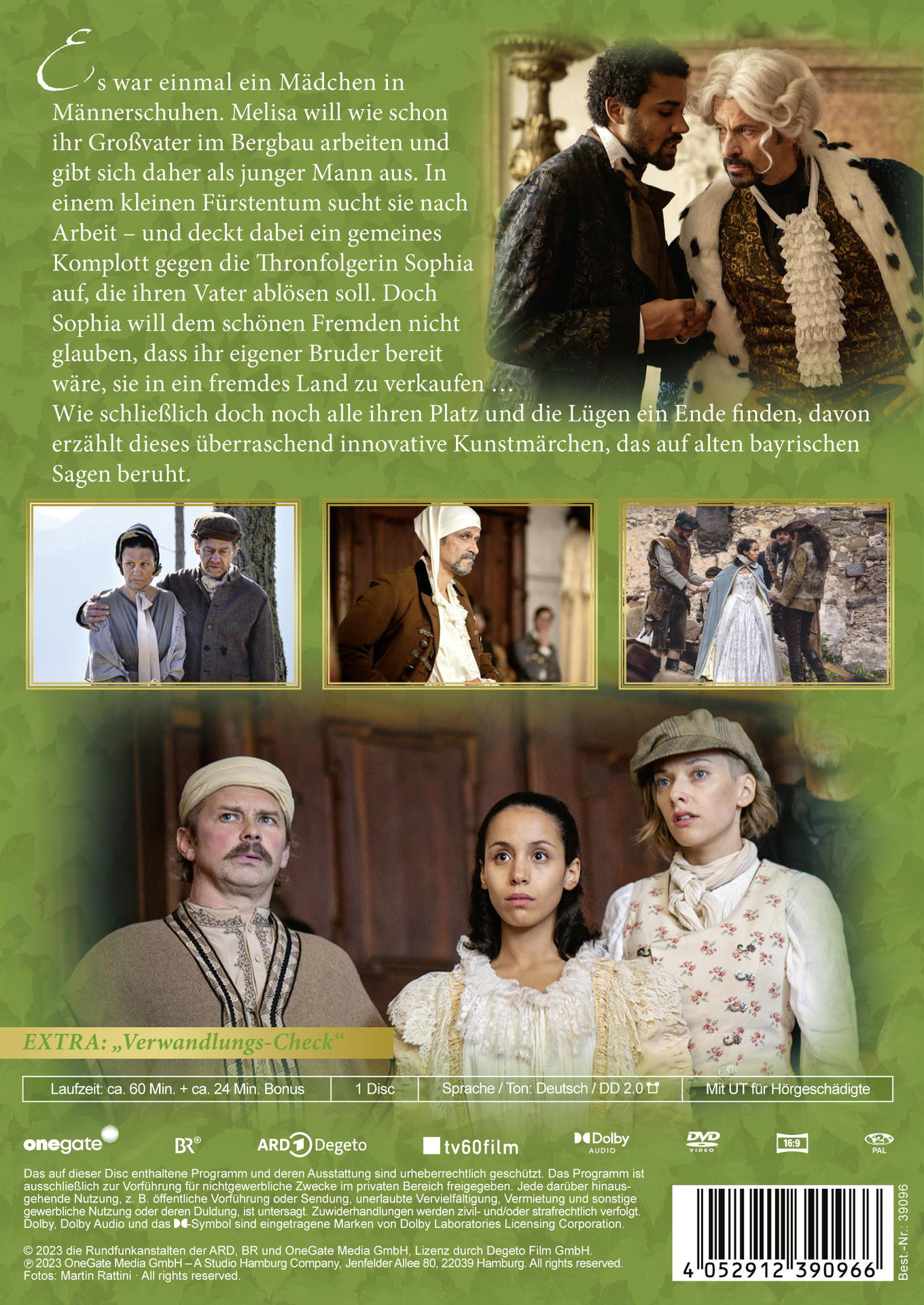 DVD-Hülle mit Bildern von Schauspielern und Szenen aus einem Film. Text auf Deutsch. Grüner Hintergrund.
