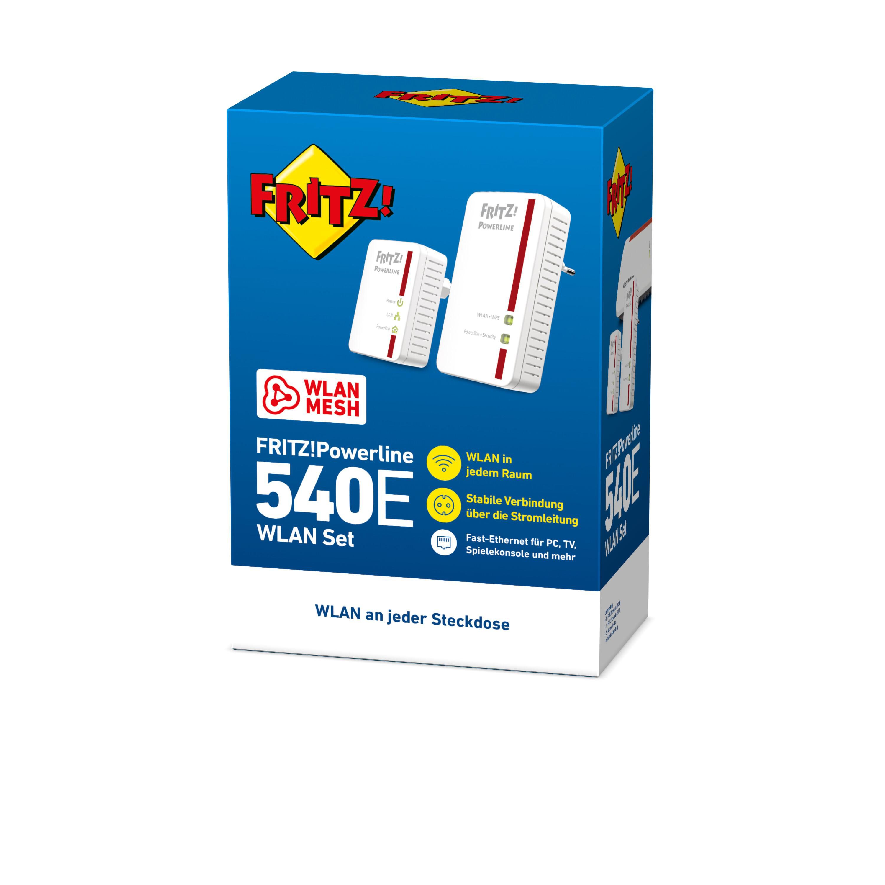 AVM FRITZ!Powerline 540E WLAN Set Powerline Adapter 500 Mbit/s Kabellos und Kabelgebunden
