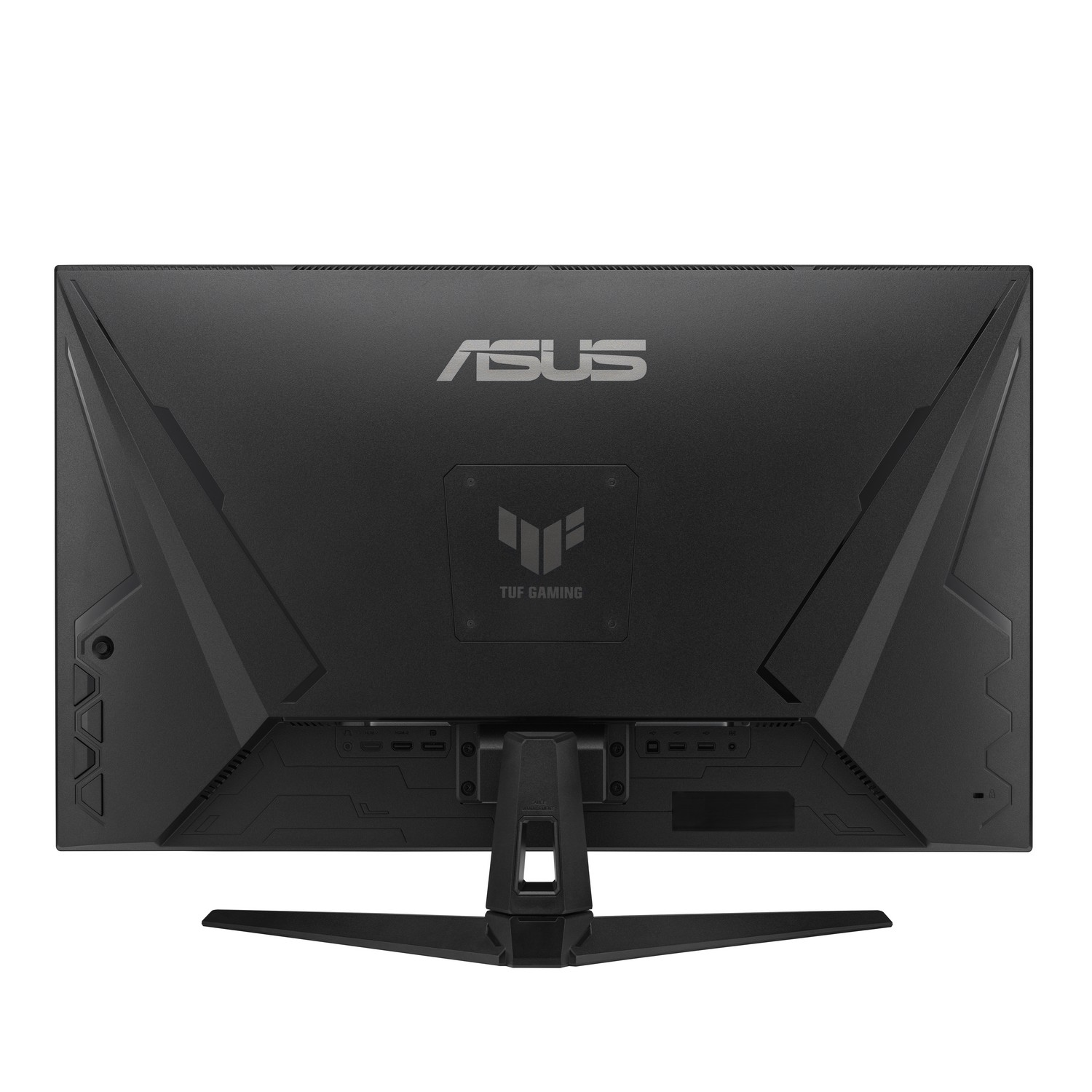 Arrière d'un moniteur ASUS noir avec un support. Design noir et gris.