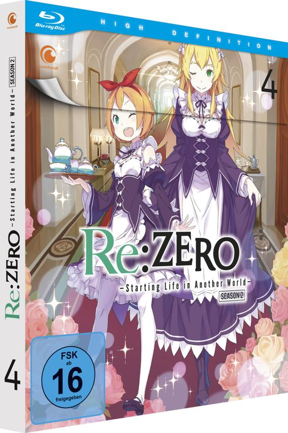 Blu-ray-Disc-Cover von "Re:ZERO", Staffel 2, mit Anime-Charakteren und Text.