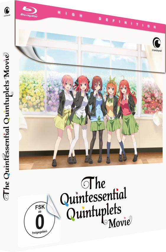 The Quintessential Quintuplets Movie Blu-ray-Box mit Anime-Charakteren und Text auf weißem Hintergrund.
