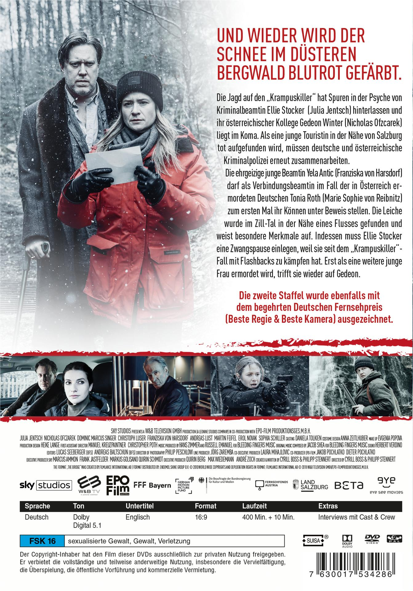 DVD-Cover mit Schauspielern, einer verschneiten Berglandschaft und deutschem Text über die Handlung des Films.
