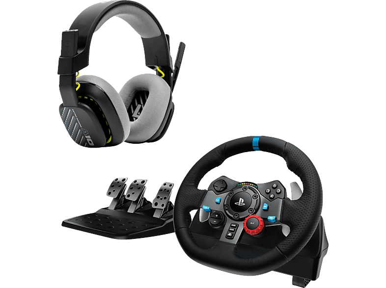 LOGITECH G29 Driving Force Rennlenkrad und Bodenpedale für PS5, PS4, PC, Mac + Astro A10 Gen 1 Gaming Headset Kabelgebundenes