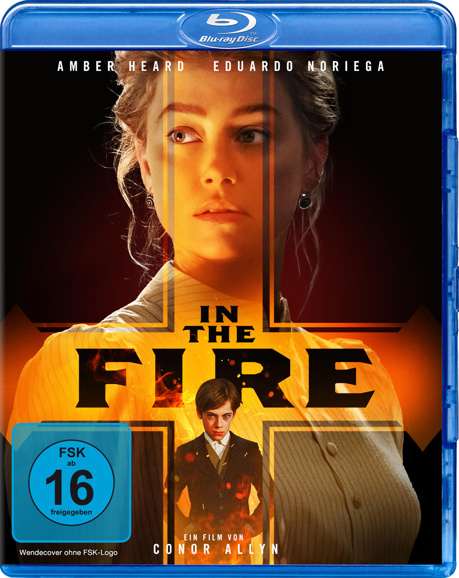 Filmcover: Amber Heard in blauem Blu-ray-Case. Titel: In The Fire.