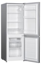 Offener Kühlschrank mit Regalen, Schubladen und Türfächern.