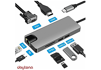 DAYTONA Fix FC09 8 in 1 Type-C to 2 Port USB TF SD RJ45 HDMI PD VGA Adaptör Gümüş_1