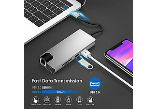 DAYTONA Fix FC09 8 in 1 Type-C to 2 Port USB TF SD RJ45 HDMI PD VGA Adaptör Gümüş_3