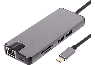 DAYTONA Fix FC09 8 in 1 Type-C to 2 Port USB TF SD RJ45 HDMI PD VGA Adaptör Gümüş