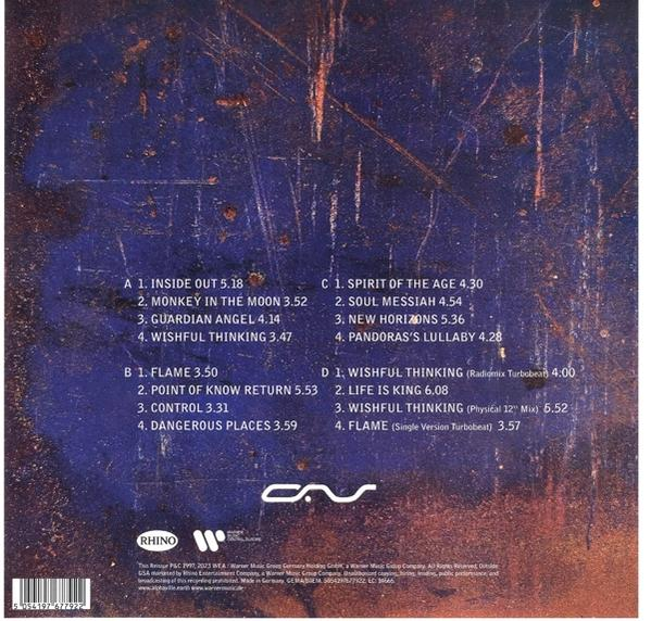 Album borító, számlistákkal. Sötétkék háttér fehér szöveggel. Rhino és Warner Music logók.