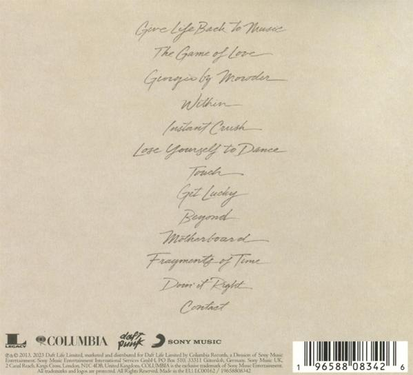Albumcover mit Songtiteln: 'Give Life Back To Music', 'The Game of Love', etc.