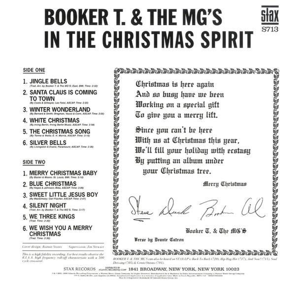Rückseite eines Booker T. & The MG's Weihnachtsalbums mit Titelliste und Unterschriften.