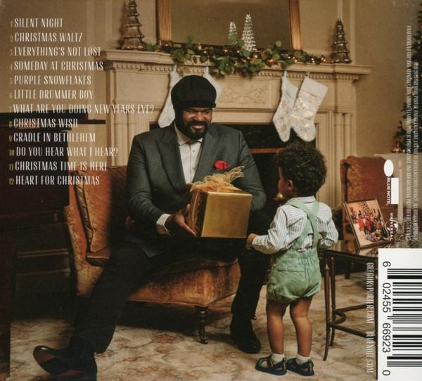 Albumcover mit Gregory Porter und einem Kind. Porter hält ein verpacktes Geschenk. Text: Gregory Porter, Weihnachtswunsch.