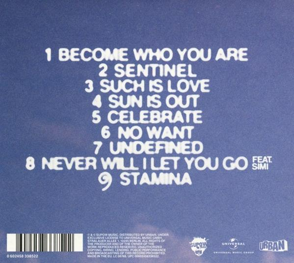 Rückseite einer CD-Hülle mit Songtiteln in weißer Schrift auf dunkelblauem Hintergrund.