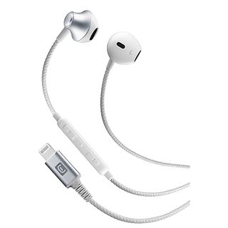 Auriculares de botón - CellularLine STUNT, Con micrófono, Para iPhone, Conexión Lightning, Blanco