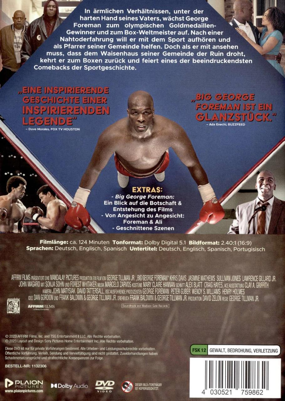 Rückseite einer DVD. Zeigt Boxer, Text und Zitate. Dunkler Hintergrund.