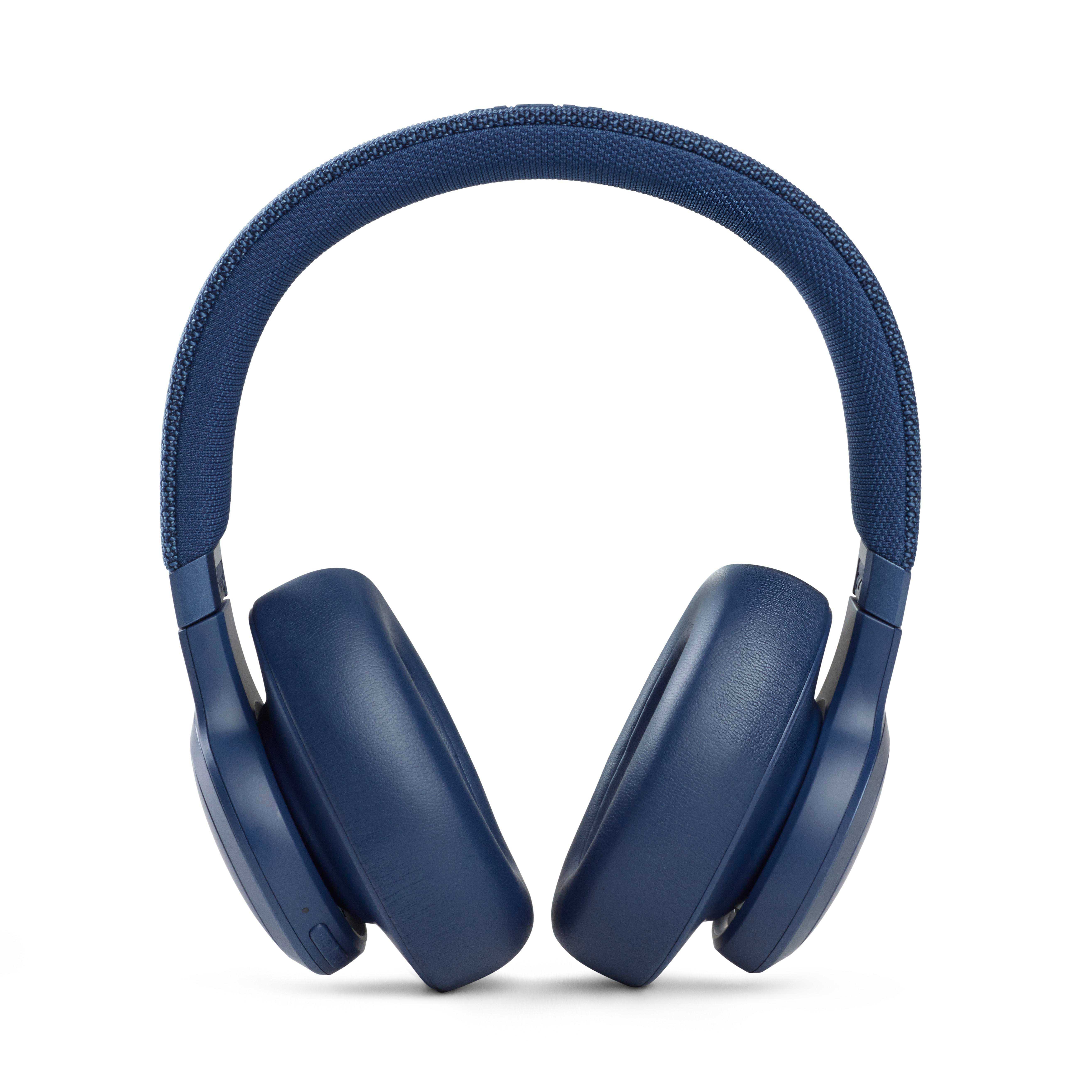 Over-Ear-Kopfhörer, blau, vor weißem Hintergrund.